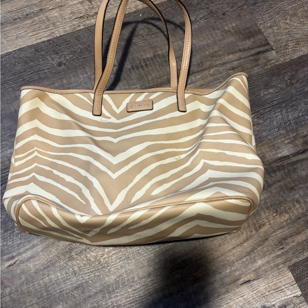 Coach Beige and Cream Zebra Tote